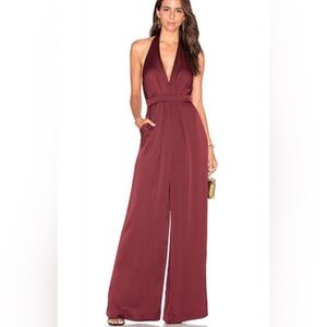 NWOT Jill Stuart Wide Leg Halter Satin Jumpsuit Burgundy‎ Sz 8